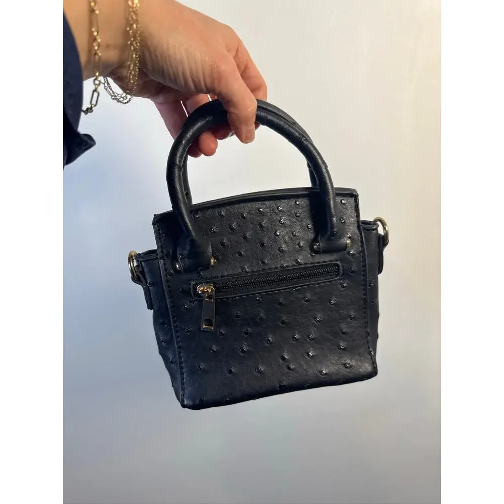 Mellow World Mini Faux Ostrich Leather Top Handle Handbag - Black & Gold